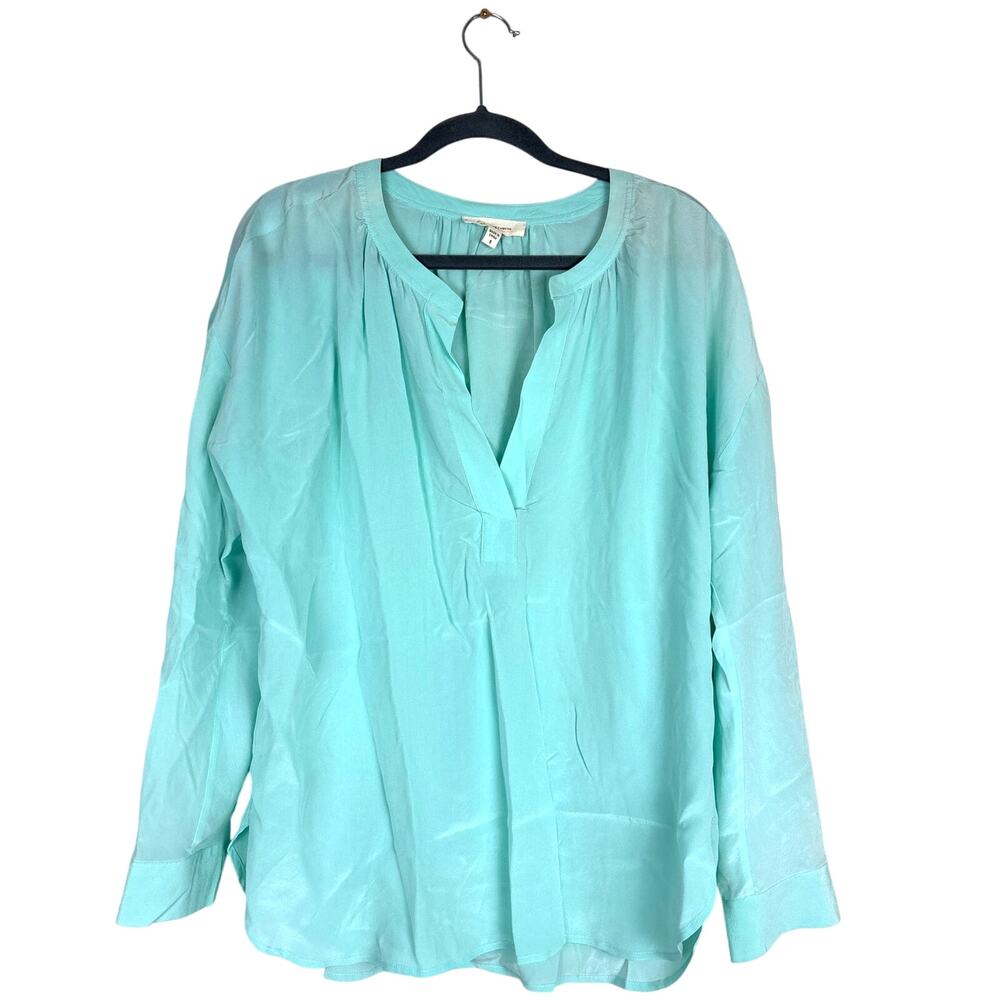 Vince Camuto Womens S Teal 100% Silk Long Sleeve Button Up Lightweight Blouse